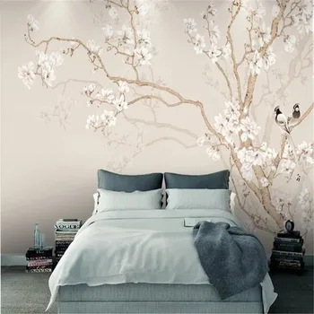 Mlofi uobičajena magnolia kineski stil ručno oslikana cvijeće i ptice pozadina zida europska uzorak tapeta freska
