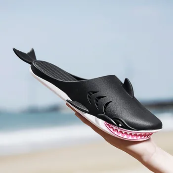 2022 Nove Ljetne Zabave 3D Morski pas Dizajnerske Plaža Muške Papuče Bez Spojnica PVC Ženski Crtani Japanke Individualnost Parovi Male Cipele s morski pas