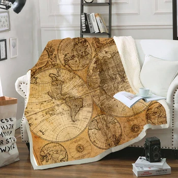 Klasicni Karta Svijeta Ispis Sherpa Paluba Kauč na kauč Putovanja Mladih posteljina Utičnica Runo Debeli Paluba, posteljina, Uređenje Pozadine