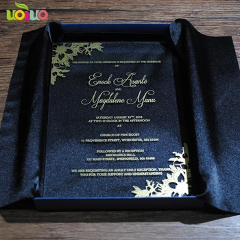 Jednostavna luksuzna pisana kartice pozivnice za vjenčanje cvijeća čipke akril kartice pozivnice s tiskom zlato ili srebro