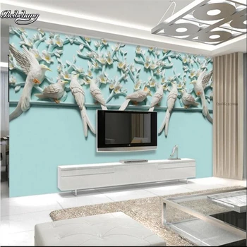 beibehang 3d magnolija, cvijeće i ptice reljef TV pozadina zida prilagođene velike freske netkani desktop papel de parede