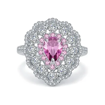 Ociki Srebrna Boja Kubni Cirkonij Pink Crystal CZ Vjenčano Prstenje za Žene Preljevna Poklon Za Djevojčice Nakit Veleprodaja Izravna Dostava