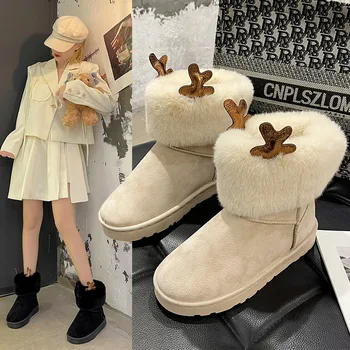 Zimske čizme s krznom, ženske zimske čizme 2021, novi stil, plus baršun cipele od debelog pamuka, kratki modni slatka pamučne čizme s debelim potplatima