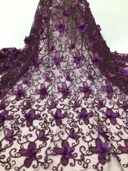 Predivna 3D cvijeće vez šljokicama Francuski čipke i tila Блесток Afrika Nigerija tkanina Za večernje haljine duge haljine