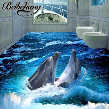 beibehang Prilagođene 3D podne Desktop Stereoskopski Delfin Ocean Kupaonica zid Paul PVC Samoljepljive Tapete Podne slikarstvo
