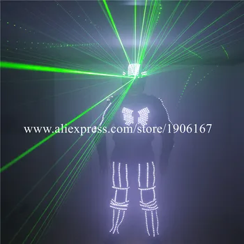 Super Je Sjajna Zeleni Laser Oklop Led Osvijetljena Odjeća Svijetli Led Kostim Robota S Led Laserski Kacigu Ples Ekipa Plesna Odijelo