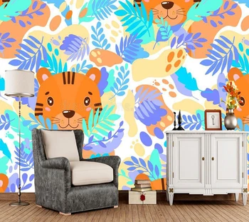 Individualne desktop papel de parede infantil, freske sa likom tigra u džungli za dječake i dječje sobe, pozadina za uređenje doma