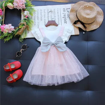  2020 Nove ljetne haljine Princeze s velikim lukom za djevojčice + Bijela majica s летящими rukavima za malu djecu, dječje haljine za rođendan
