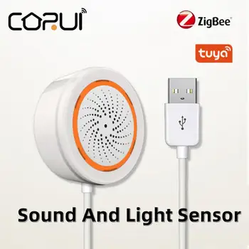 CORUI Zigbee Tuya 2 u 1 90 db Senzor zvuka i svjetla, Inteligentni senzor Ugrađena Sirena Alarm Aplikaciju za Daljinsko upravljanje Početna sigurnosni sustav