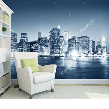 Pozadina s krajolikom na red, Noćni New York, 3D pozadine za dnevni boravak, spavaće sobe, u pozadini je zid, vodootporan desktop