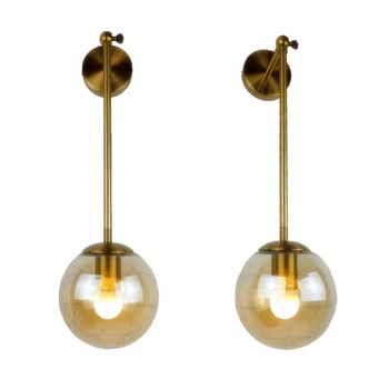 Antikni mesing završio iron amber staklena kugla sjene guščiji vrat zidna svjetiljka svjetiljka sa špekulom D150mm ball-light room shop dekoracija