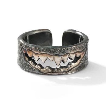 Dizajn originalne nove tajlandski srebro nadmen klasicni ručni rad po mjeri otvaraju usta zubi podesiv prsten muški nakit