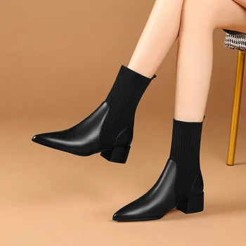 Trendy ženske čizme Martin; ured za cipele; zbirka 2022 godine, sezona jesen-zima; ženske elastične cipele sa oštrim vrhom; ženske kratke čizme, cipele do sredine srna