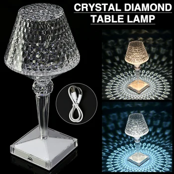 1 Kom. Crystal LED Diamond stolna Lampa Akril Lampe za Noćni Ormarić Za Spavaće sobe Senzor Restoran Bar Ukras noćna Svjetla