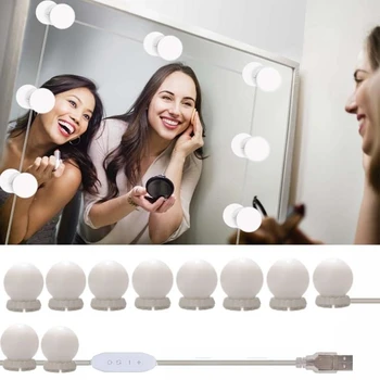 Holivudski Stil Led Mirror Lampa, Ogledalo Za Šminkanje USB Kozmetički Lampa Za Šminkanje 10 Lampi Kit 3 Boje Rasvjeta Ljepota Toaletni