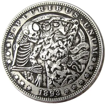 Američki Skitnica 1893 Morgan Dolar lubanju zombija kostur Posrebreni Kopije Kovanica