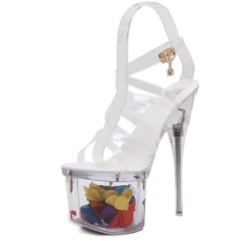 34-43 Ljetni Čubar Sandale na Vrlo Visoku petu 18 cm 20 cm na ukosnica, Vodootporan Sandale na Platformu, Prozirne Cipele vjenčanje s kristalima, papuče