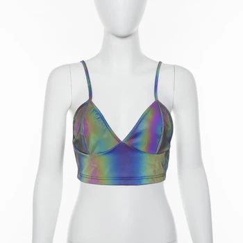 Meihuida 2021 Nove Ženske Seksualne Vrhovima s laserskim odraz Bez Rukava Ljetnim Skraćeni Vrhovima Mujer camis su