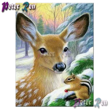 5d Diamond Slika Vez Križić Zimsko životinja jelen i proteina potpuna Trg \ Okrugli Vez Gorski Kristal suvremeni Ukras poklon